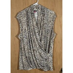 Vince Camuto Women's Sz Plus 2X Top Animal Print Stretch Career Sleeveless